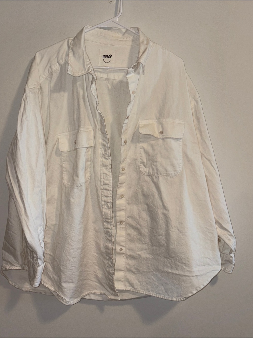 Women’s White Aerie Anytime Fave Oversized Cotton Shirt Large - Picture 3 of 6